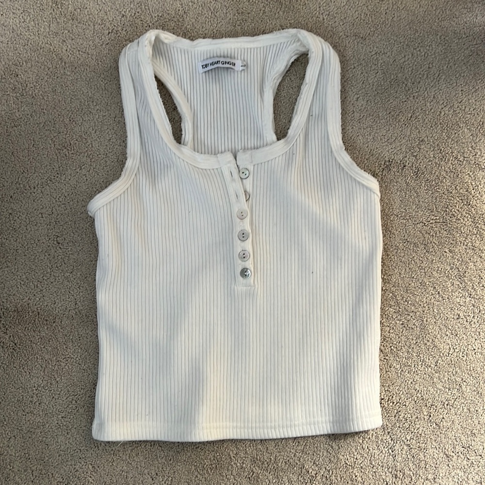 White button button up tank top